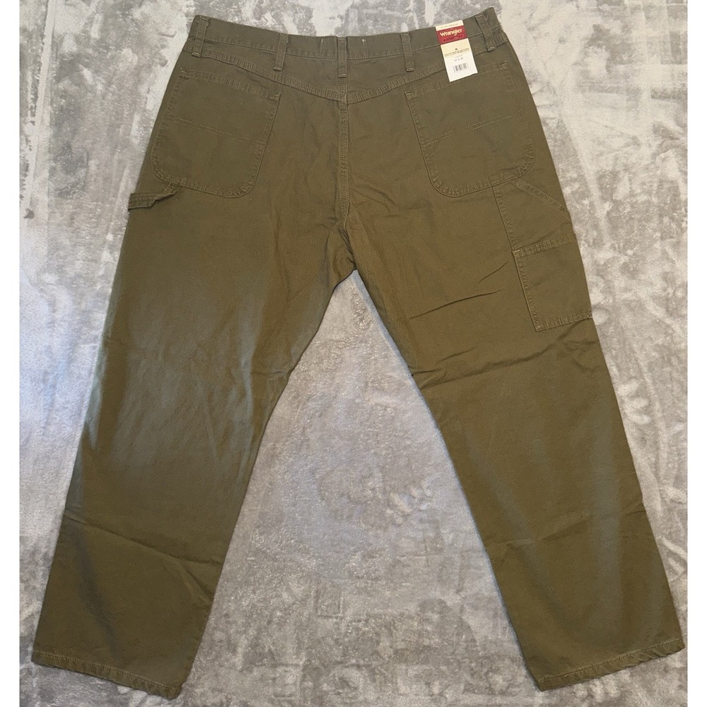 Wrangler Pants Mens 40x30 Olive Green Canvas Carpenter Hammer Loop Tool Pocket